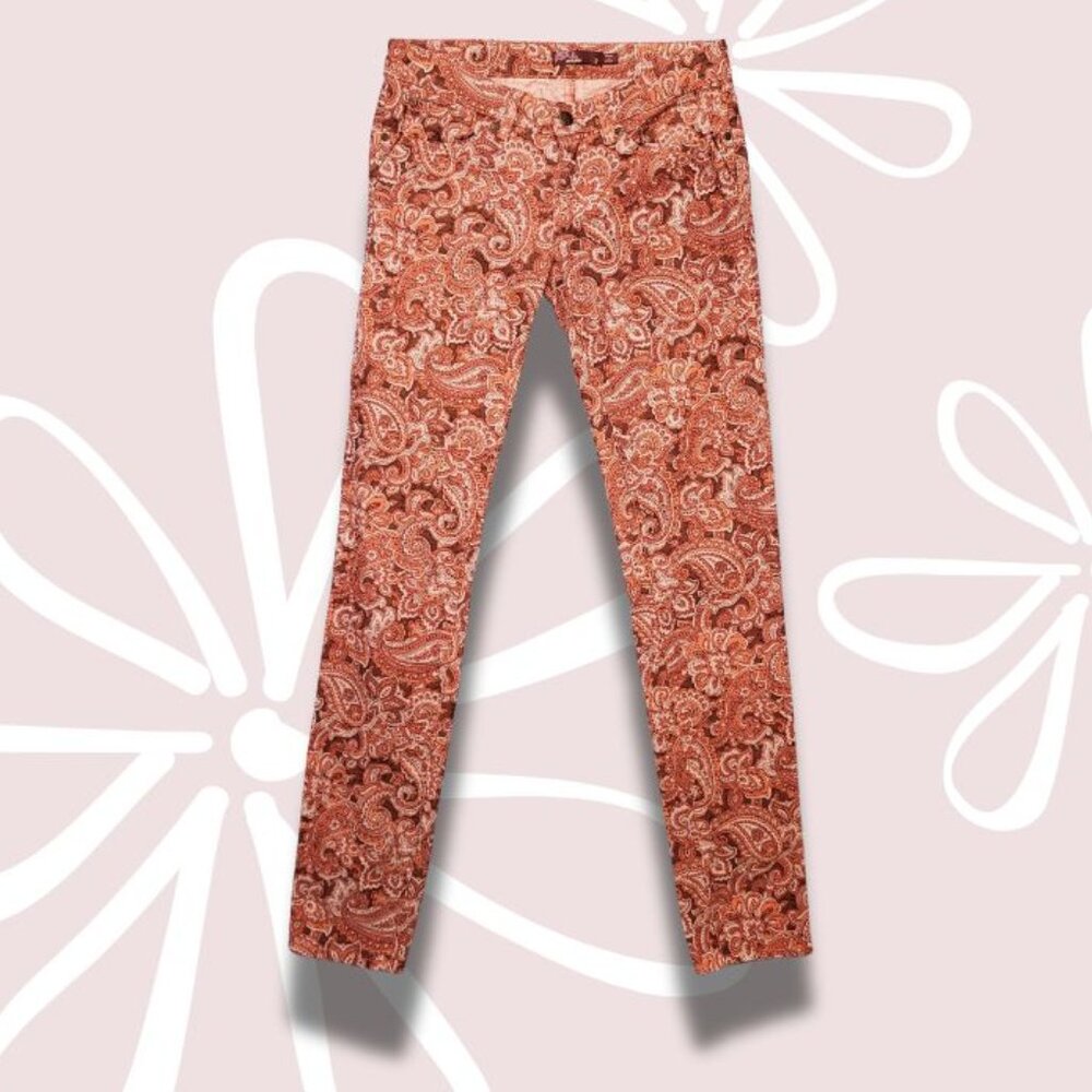 PRANA Boho Paisley Corduroy Skinny Jeans Organic Cotton Size 2